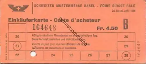 Schweiz - Schweizer Mustermesse Basel - Einkäuferkarte 1968