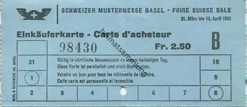 Schweiz - Schweizer Mustermesse Basel - Einkäuferkarte 1962