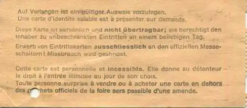 Schweiz - Schweizer Mustermesse Basel - Tageskarte AHV Rentner Invalide Schüler und Studenten 1980