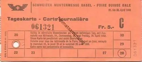 Schweiz - Schweizer Mustermesse Basel - Tageskarte 1968