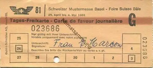 Schweiz - Schweizer Mustermesse Basel - Tages-Freikarte 1981