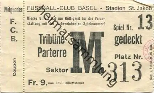 Schweiz - Fussball-Club Basel Stadion St. Jakob - Eintrittskarte