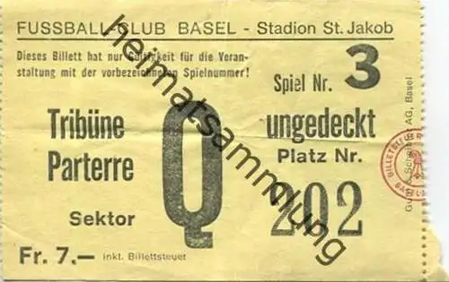 Schweiz - Fussball-Club Basel Stadion St. Jakob - Eintrittskarte