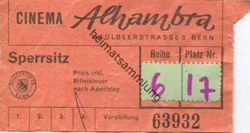 Schweiz - Bern - Cinema Alhambra - Kinokarte