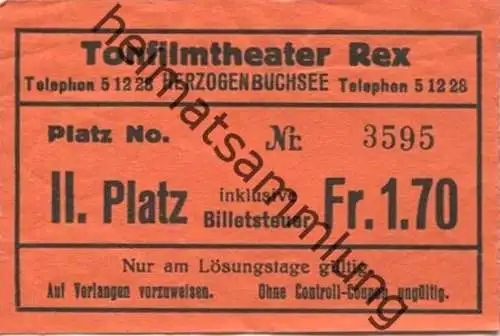 Schweiz - Herzogenbuchsee - Tonfilmtheater Rex - Kinokarte