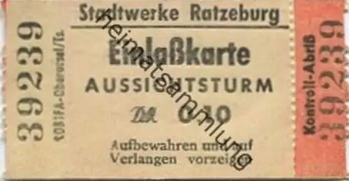 Deutschland - Stadtwerke Ratzburg - Aussichtsturm - Einlasskarte