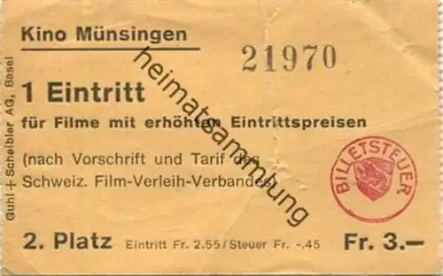 Schweiz - Kino Münsingen - Kinokarte