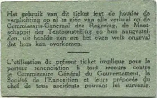 Belgien - Bruxelles - Algemene Wereldtentoonstelling te Brussel 58 - Algemene Toegang - Eintrittskarte EXPO 1958