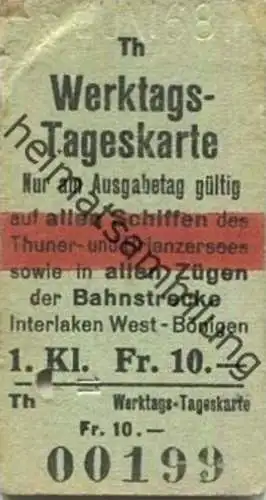 Schweiz - Werktags-Tageskarte - nur am Ausgabetag gültig auf allen Schiffen des Thuner-und Brienzersees sowie in allen Z