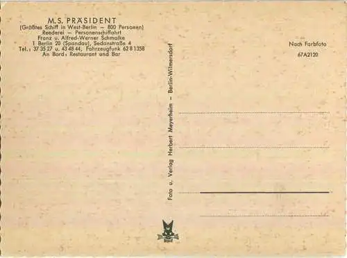 MS Präsident - Reederei Franz und Alfred-Werner Schmolke Sedanstrasse 4 - Verlag Herbert Meyerheim Berlin