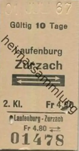 Schweiz - Laufenburg Zurzach und zurück - Fahrkarte 1967