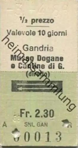 Schweiz - SNL Gandria Museo Dogane e Cantine di Gandria - Fahrkarte 1/2 Preis 1986