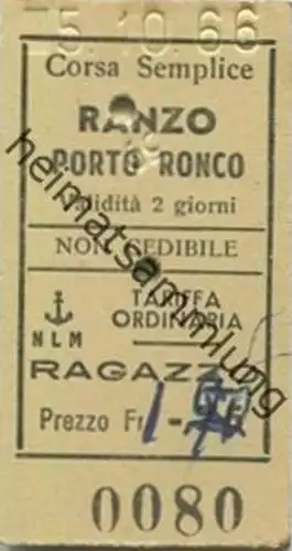 Schweiz - NLM Ranzo Porto Ronco - Kinder-Fahrkarte 1966