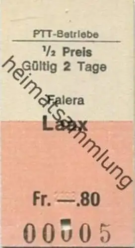 Schweiz - Ptt-Betriebe - Falera Laax - Fahrkarte 1/2 Preis 1982