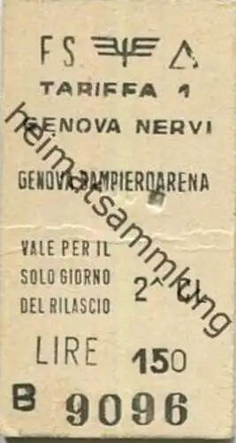 Italien - F.S. Genova Nervi Genova Sampierdarena - Biglietto Fahrkarte 1971 2. Cl.