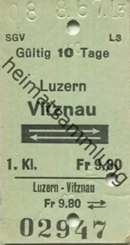 Schweiz - SGV Luzern Vitznau und zurück - Fahrkarte 1. Klasse 1971
