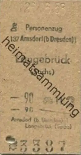 Deutschland - Arnsdorf (bei Dresden) Langebrück (Sachsen) - Fahrkarte 1958 2. Klasse