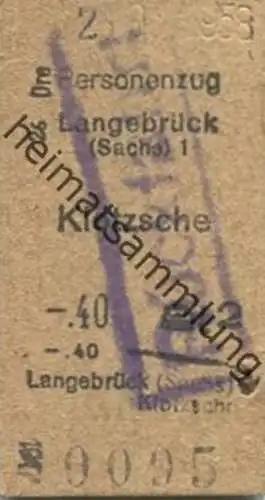 Deutschland - Langebrück (Sachsen) Klotzsche - Fahrkarte 1958 2. Klasse - Stempel: Rückfahrt