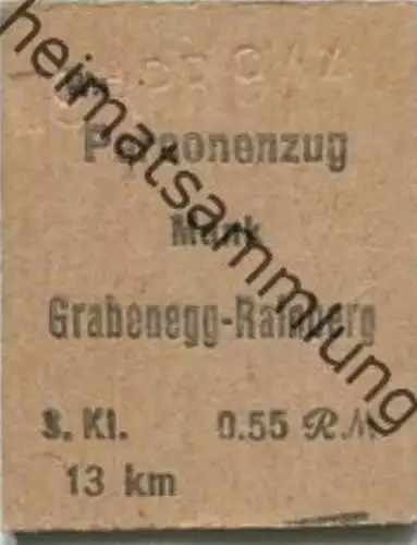Österreich - Mank Grabenegg-Rainberg - Fahrkarte 1944 1/2 Preis 3. Klasse 0.55RM