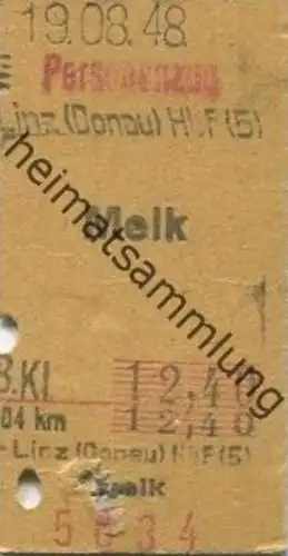 Österreich - Linz (Donau) Melk - Fahrkarte 1948 3. Klasse 12.40