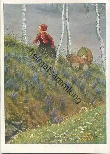 Spaziergang - Mädchen mit Puppenwagen - Karl-Kühnle-Postkarte 41 - Karl Rohm Verlag Lorch 30er Jahre