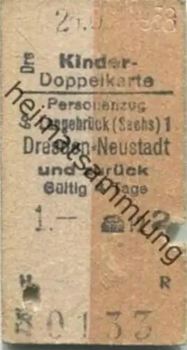 Deutschland - Kinderdoppelkarte - Langebrück Dresden-Neustadt und zurück - Fahrkarte 1958