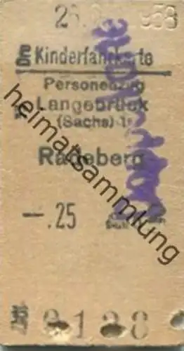 Deutschland - Kinderfahrkarte - Langebrück - Radeberg - Fahrkarte 1958 - Überdruck Doppelkarte