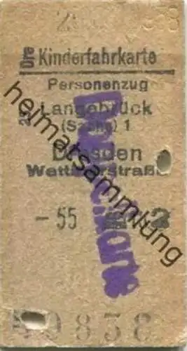 Deutschland - Kinderfahrkarte - Langebrück Dresden Wettinerstraße - Fahrkarte 1958