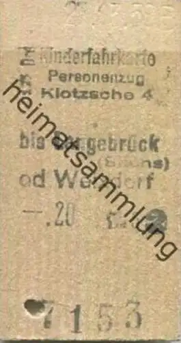 Deutschland - Kinderfahrkarte - Klotzsche bis Langebrück oder Weixdorf - Fahrkarte 1958