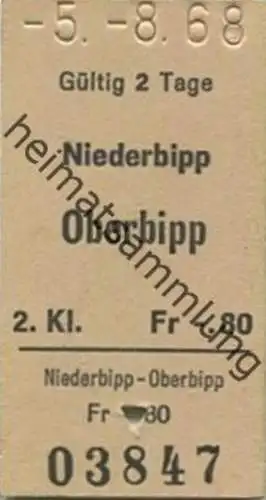 Schweiz - Niederbipp Oberbipp - Fahrkarte 1968