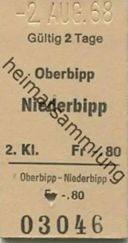 Schweiz - Oberbipp Niederbipp - Fahrkarte 1968
