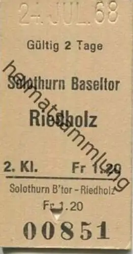 Schweiz - Solothurn Baseltor Riedholz - Fahrkarte 1968