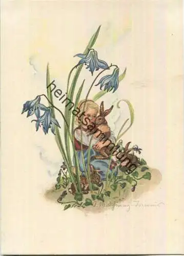 Mädchen mit Hasen -  Blumen - Schwarz-Torinus-Karte 774 - Kunstverlag Georg Michel Nürnberg-Ost 40er Jahre