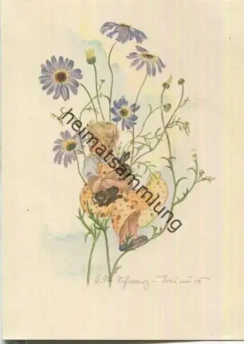 Mädchen mit Hase - Blumen - Schwarz-Torinus-Karte 775 - Kunstverlag Georg Michel Nürnberg-Ost 40er Jahre