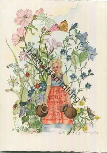 Blumen - Mädchen mit Wasserkrügen - Schwarz-Torinus-Karte 793 - Kunstverlag Georg Michel Nürnberg-Ost 40er Jahre