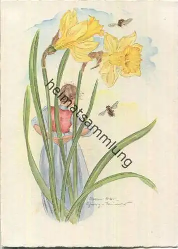 Osterglocken - Bienen - Schwarz-Torinus-Karte 975 - Kunstverlag Georg Michel Nürnberg-Ost 40er Jahre