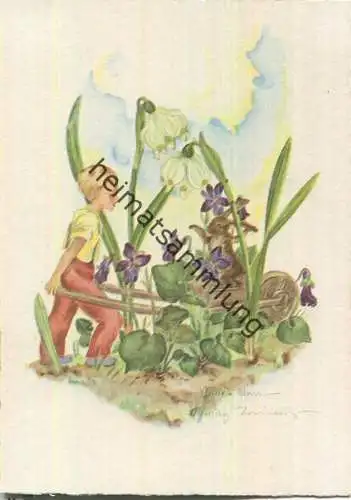 Märzenbecher - Veilchen - Hase - Schwarz-Torinus-Karte 977 - Kunstverlag Georg Michel Nürnberg-Ost 40er Jahre