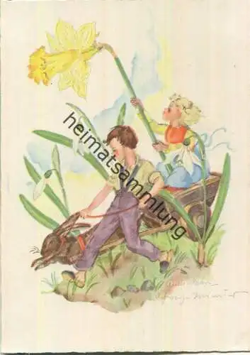 Schneeglöckchen - Glockenblume - Hase - Kinder - Schwarz-Torinus-Karte 978 - Kunstverlag Georg Michel Nürnberg-Ost