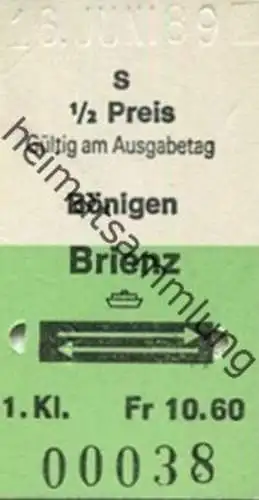 Schweiz - Bönigen Brienz und zurück - Fahrkarte 1/2 Preis