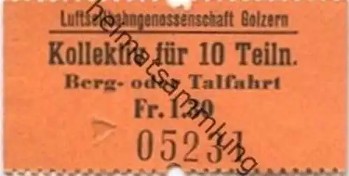 Schweiz - Luftseilbahngenossenschaft Golzern - Kollektiv für 10 Teilnehmer Berg- oder Talfahrt - Fahrkarte