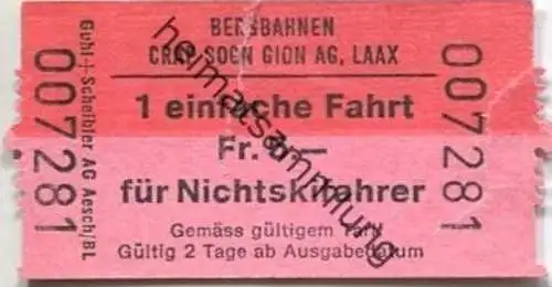 Schweiz - Bergbahnen Crap Sogn Gion AG Laax - Fahrkarte einfache Fahrt für Nichtskifahrer