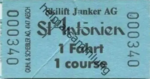 Schweiz - Skilift Junker AG - St. Antönien - Fahrkarte 1 Fahrt
