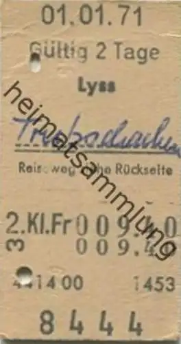 Schweiz - Lyss Trubschachen - Reiseweg siehe Rückseite - Fahrkarte 1971
