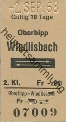 Schweiz - Oberbipp Wiedlisbach und zurück - Fahrkarte 1968