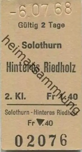 Schweiz - Solothurn Hinteres Riedholz - Fahrkarte 1968