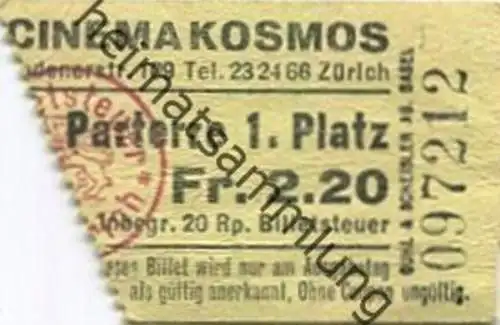 Schweiz - Cinema Kosmos Zürich - Kinokarte