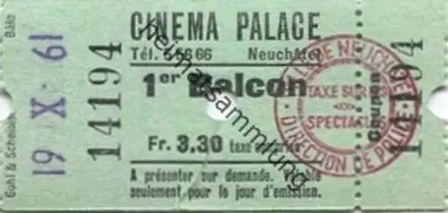 Schweiz - Neuchatel - Cinema Palace - Kinokarte