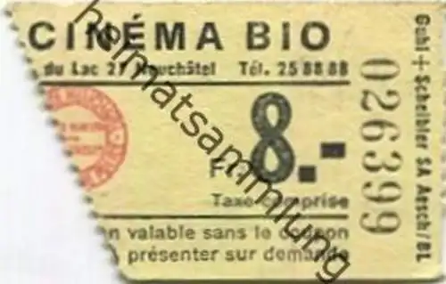 Schweiz - Neuchatel - Cinema Bio - Kinokarte