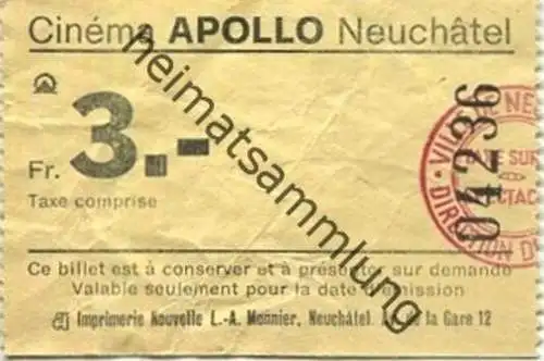 Schweiz - Cinema Apollo Neuchatel - Kinokarte