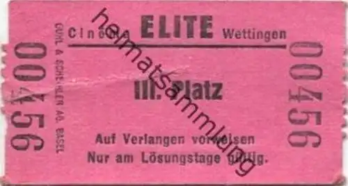 Schweiz - Wettingen - Cinema Elite - Kinokarte